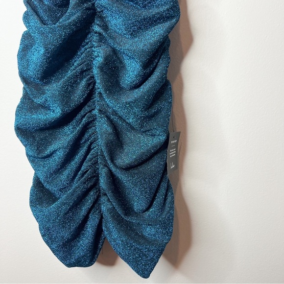 Lulus NWT Striking Moves Teal Metallic Ruched Body Mini Dress - Picture 5 of 10